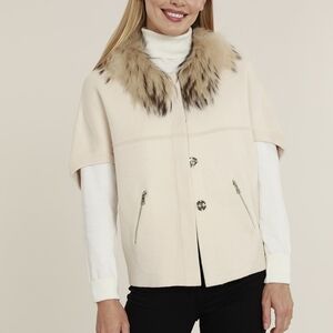 Dolce Cabo Cream Cape with Faux Fur Collar